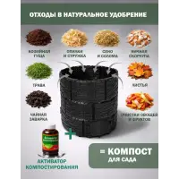 Компостер садовый «Бастион» усиленный, черный (люк черный) с черной крышкой, 1210 л