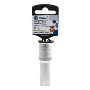 Головка торцевая глубокая 1/2", 12 мм, Cr-V, подвес, КОБАЛЬТ