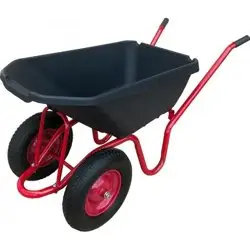 Тачка строительная двухколесная Variant усиленная с ЧЕРНЫМ ПЛАСТИКОВЫМ корытом, вместительность 120 л, грузоподъемность 200 кг. Рама 32*1,5. (красная)