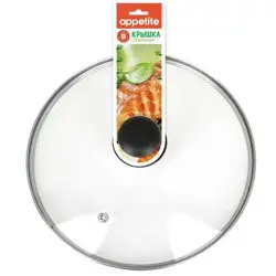 Крышка стеклянная d=28см Appetite метал обод пласт кнопка /ZHI28GP